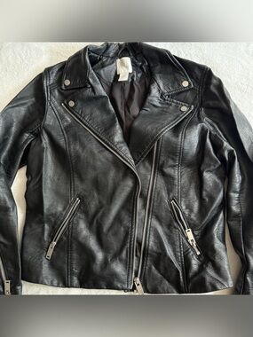 H&M Black Faux Leather Moto Zip Jacket